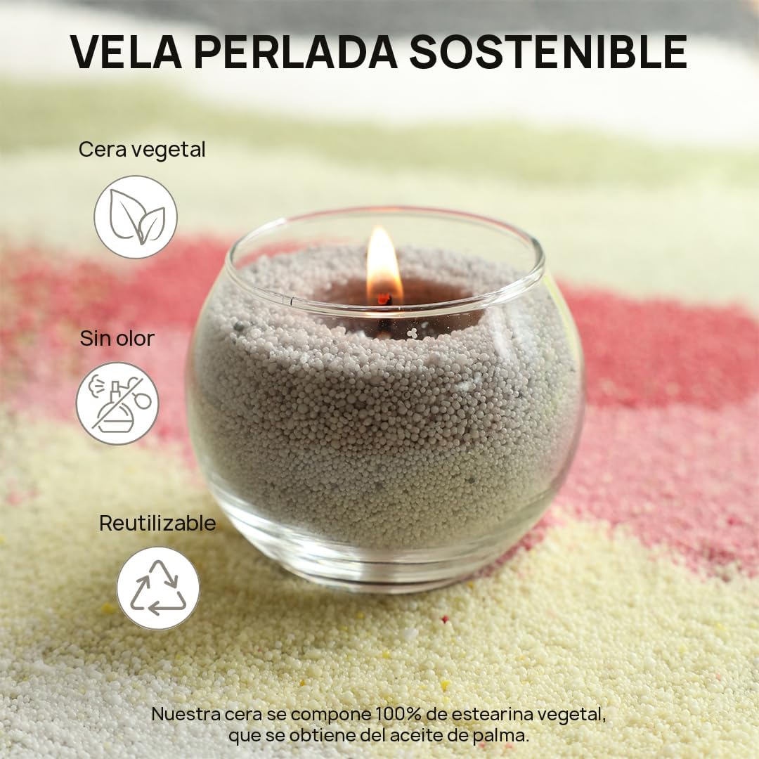 Velas Perladas Lumina  – Gris 400 g + 4 Mechas