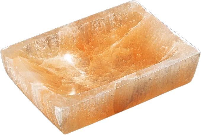 Cuenco de Selenita Lumina – Naranja Rectangular para Velas y Decoración