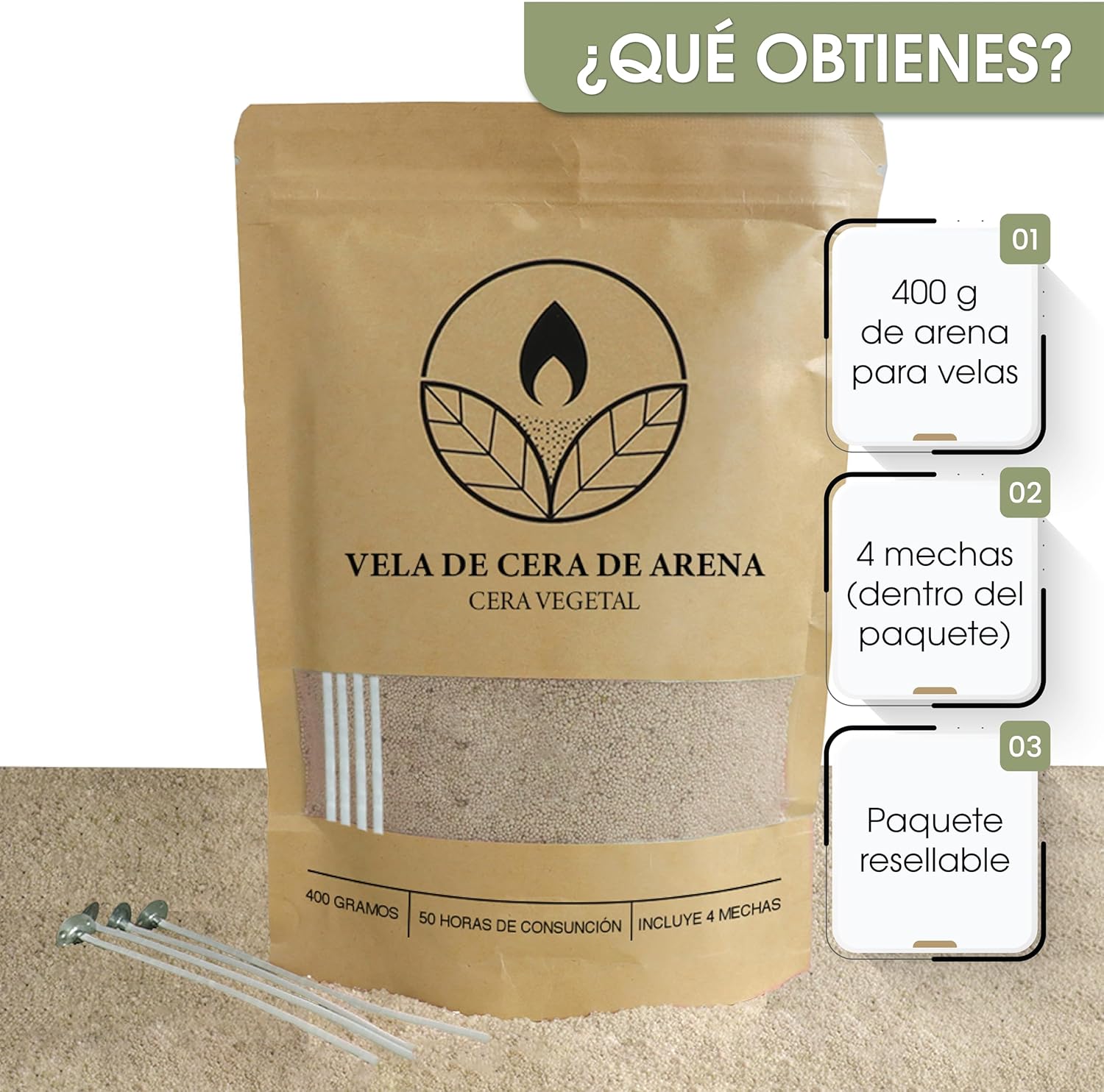 Velas Perladas Lumina  – Verde Musgo 400 g + 4 Mechas